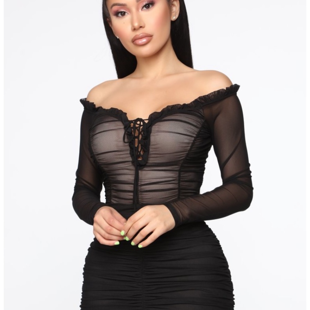 Maura mesh ruched crop top -black